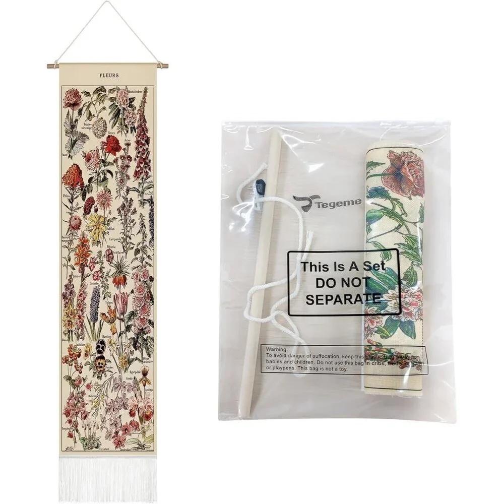 Vintage 52 X 13 Inch Long Vertical Wall Hanging Reference Botanical Tapestry
